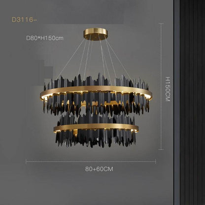 Luxury Italian Minimalist Abstract Jagged Ceiling Chandelier - Le Joyau Store - adjustable,glass,iron,LED,minimalist - Black / Single layer 60x18CM
