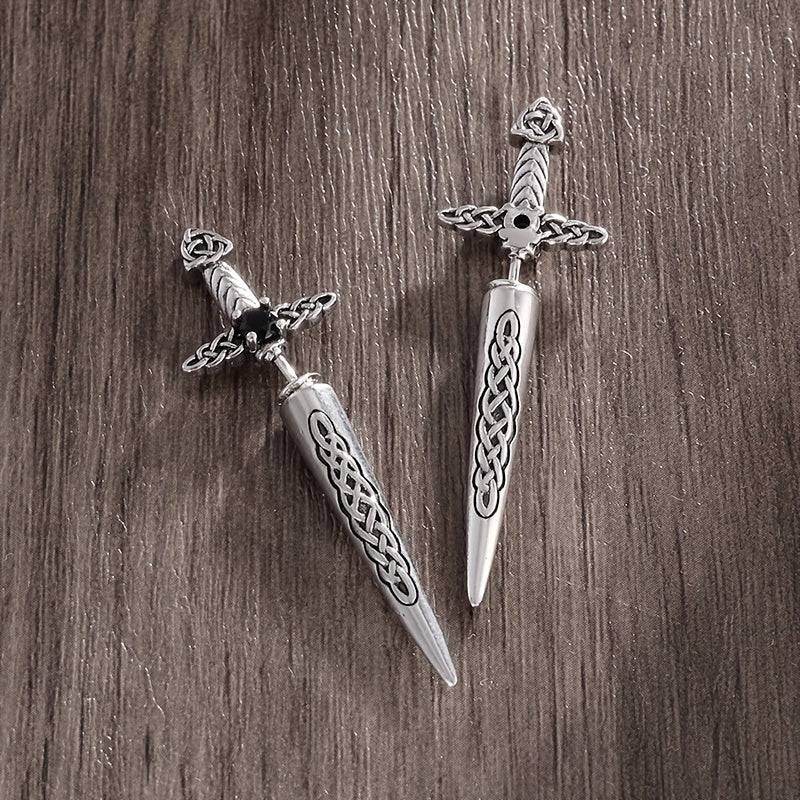 Gothic Celtic Knot Medieval Sword Earrings with Black Zircon – Vintage Punk Dagger Drop Earrings - Le Joyau Store - Black,Celtic,Copper,Punk,Vintage - 