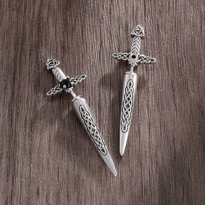 Gothic Celtic Knot Medieval Sword Earrings with Black Zircon – Vintage Punk Dagger Drop Earrings - Le Joyau Store - Black,Celtic,Copper,Punk,Vintage - 
