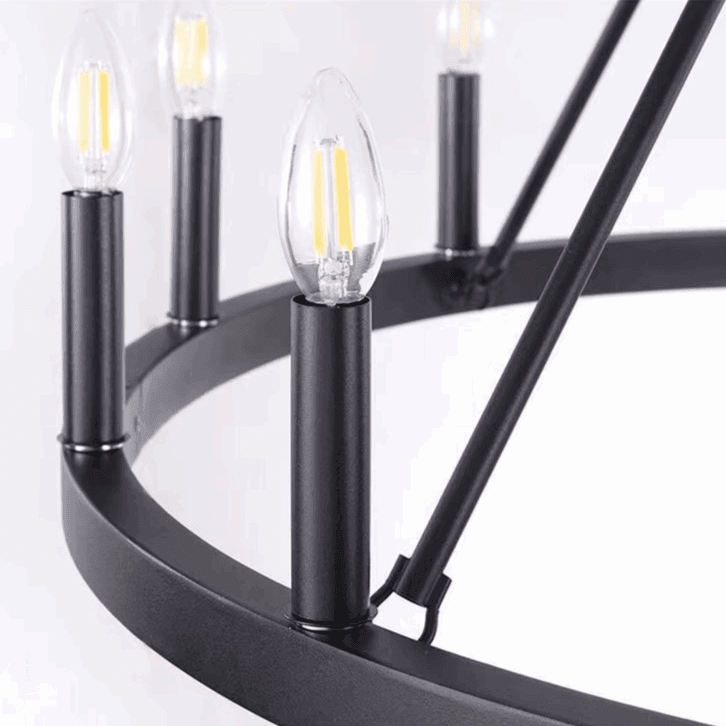 Gothic Industrial Wagon Wheel Chandelier Vintage Black Metal LED Pendant Light - Le Joyau Store - Black,Hanging,Iron,LED,Round - D100cm / Natural light 4000K