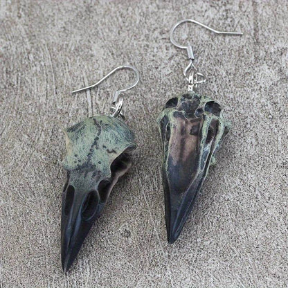 Antique Resin Gothic Crow Skull Dangle Earrings for Dark Aesthetic Lovers & Goths - Le Joyau Store - Dangle,Gothic,Raven,Resin,Skull,Vintage - 