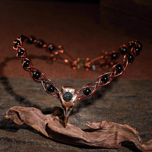 Aged Bronze & Black Viking Raven Skull Crown Headpiece – Medieval Celtic Witches Circlet Tiara - Le Joyau Store - Black,Celtic,Handmade,Raven,Rose Gold - 