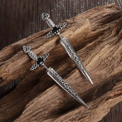 Gothic Celtic Knot Medieval Sword Earrings with Black Zircon – Vintage Punk Dagger Drop Earrings - Le Joyau Store - Black,Celtic,Copper,Punk,Vintage - 