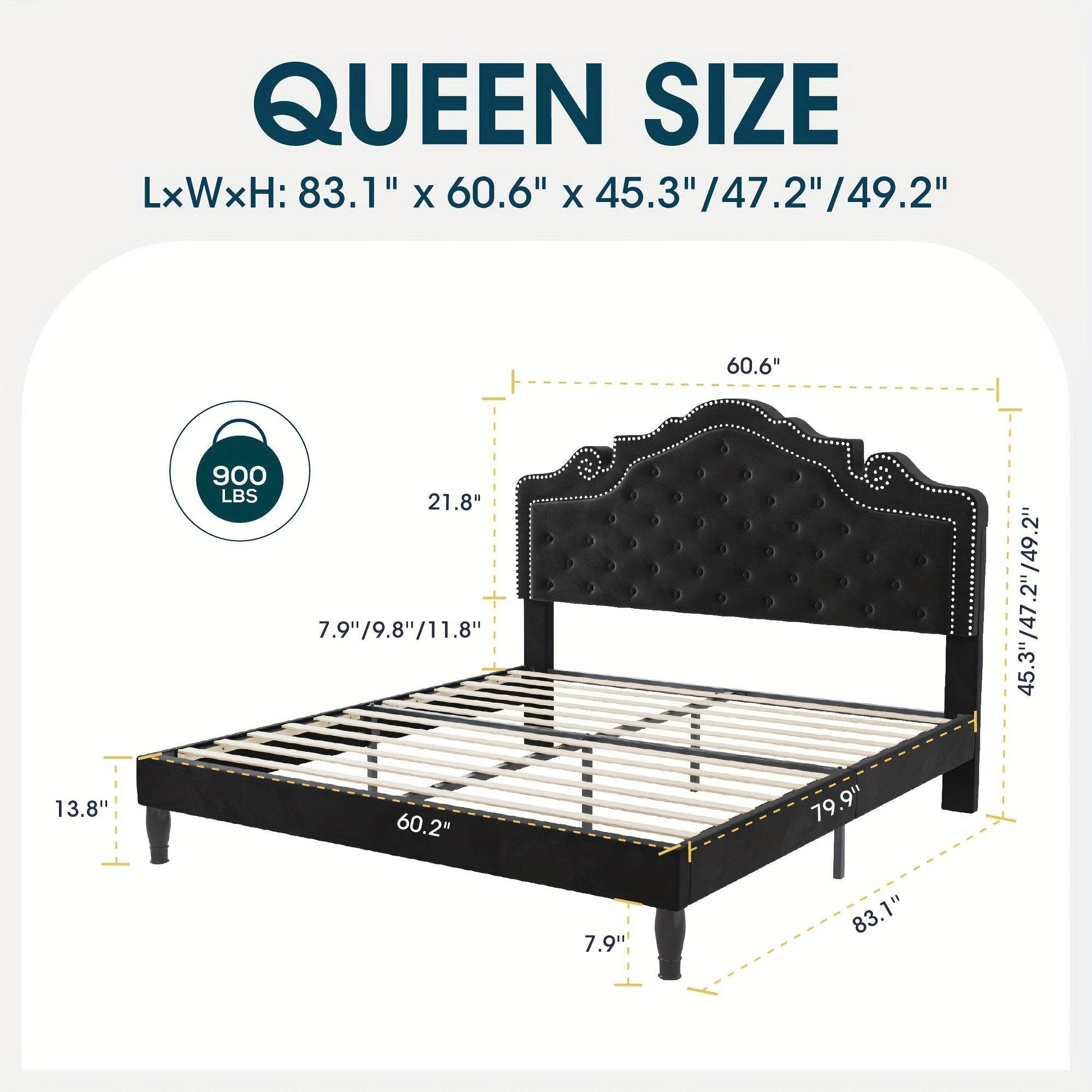 Luxury Black Velvet Upholstered Diamond Buttoned Tufted Tiara Headboard Bedframe - Le Joyau Store - Black,King,Queen,Tufted,Velvet - Full / Black