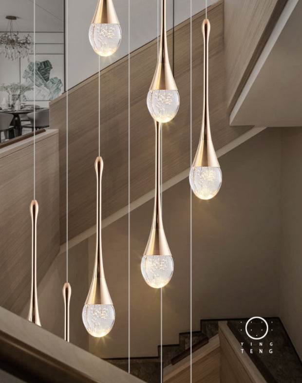 Minimalistic Teardrop 8-Head LED Spiral Hanging Staircase Chandelier - Le Joyau Store - aluminum,dim2color,LED,minimalist,staircase - White light