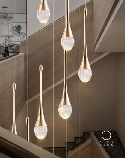 Minimalistic Teardrop 8-Head LED Spiral Hanging Staircase Chandelier - Le Joyau Store - aluminum,dim2color,LED,minimalist,staircase - White light