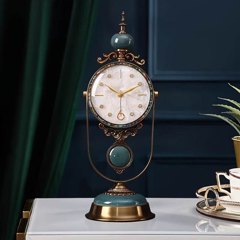 Antique Cracked & Gold European Style Table Clock with Vintage or Shell Dial & Pendulum - Le Joyau Store - Analog,Luxury,Metal,Retro - Vintage Grandfather Clock