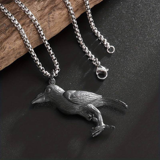 Viking Norse Mythology Odin's Huginn & Muninn Gothic Raven Pendant Necklace - Le Joyau Store - Alloy,Odin,Punk,Raven,Unisex - 