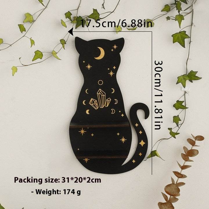 Gothic Black Cat Crystal Display Shelf Wooden Celestial Wall Rack for Witches & Mystics - Le Joyau Store - Crystal,Gothic,Home,Wall,Wooden - 29.3x14.1cm / Type A