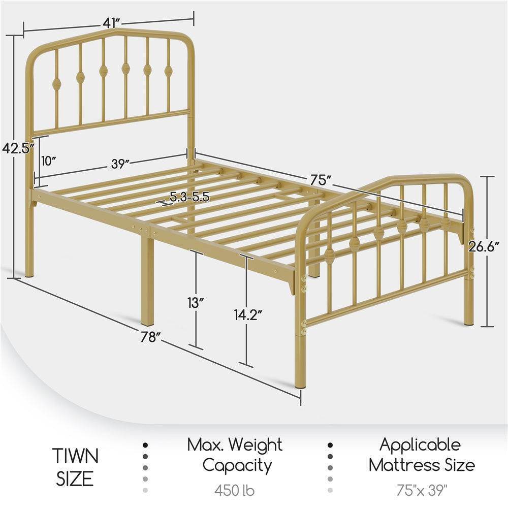 Rustic Metal Bedframe Queen/Full/Twin Size Platform Bed with Arched Crown Headboard & Footboard - Le Joyau Store - Gold,Metal,Modern,Queen,Storage - Full / Antique Gold