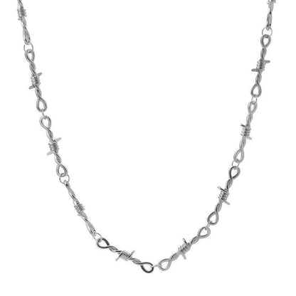 Gothic Punk Rock Twist Spiked Thorns Silver Barbed Wire Chain Necklace - Le Joyau Store - Alloy,Chain,Daily,Punk,Spiked - 