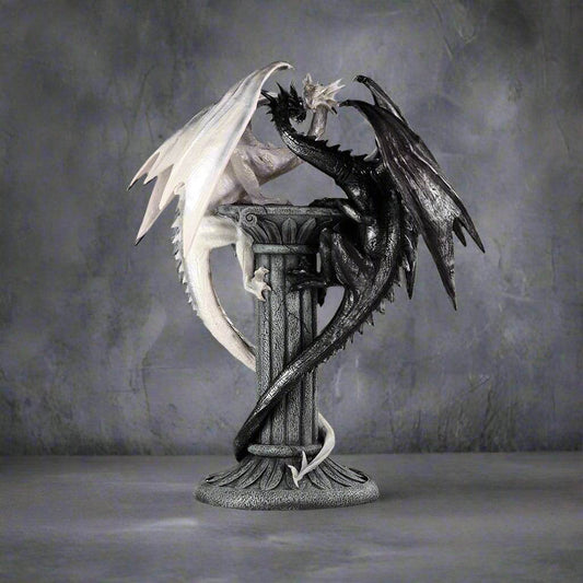 Gothic Black & White Dragon Couple Statue Medieval Resin Figurine Decor - Le Joyau Store - collectible,dragons,gift,indoor,resin - 