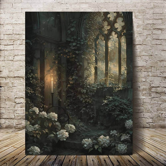 Gothic Candlelit Secret Garden Cathedral Archway Peaceful Victorian Canvas Art Print - Le Joyau Store - Gothic,Greenery,Home Decor,Office Art,Victorian - 24x36 inches (60x90cm)
