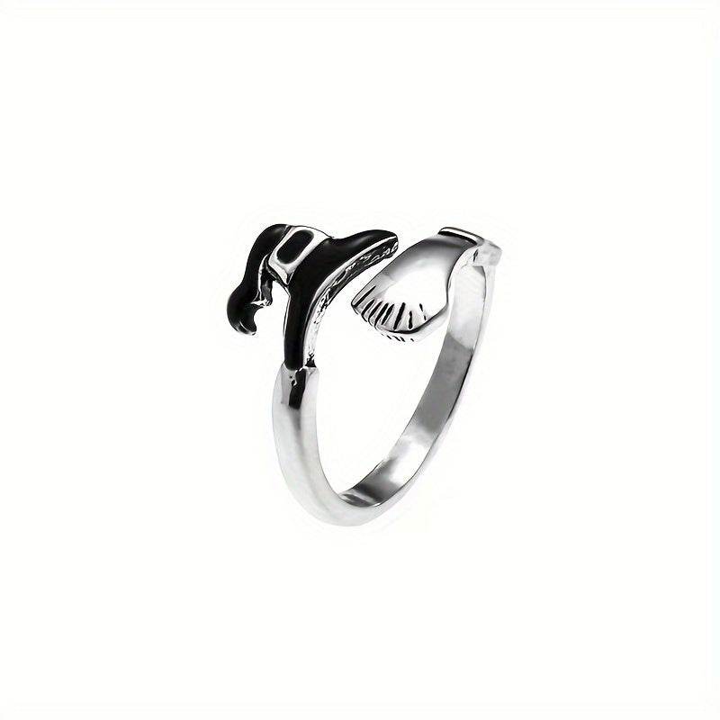 Magical Witches Hat & Broomstick Halloween Adjustable Silver Ring - Le Joyau Store - Alloy,BohoRing,Gift,Pumpkin,WitchHat - 