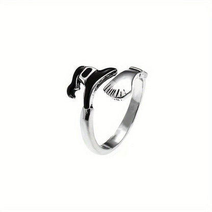 Magical Witches Hat & Broomstick Halloween Adjustable Silver Ring - Le Joyau Store - Alloy,BohoRing,Gift,Pumpkin,WitchHat - 