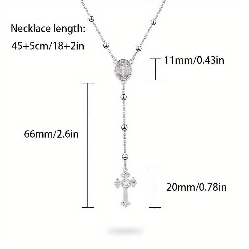 Italian 925 Sterling Silver Y-Shaped Religious Rosary Cross Necklace - Le Joyau Store - rosary,silver,zircon - Gold
