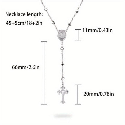 Italian 925 Sterling Silver Y-Shaped Religious Rosary Cross Necklace - Le Joyau Store - rosary,silver,zircon - Gold