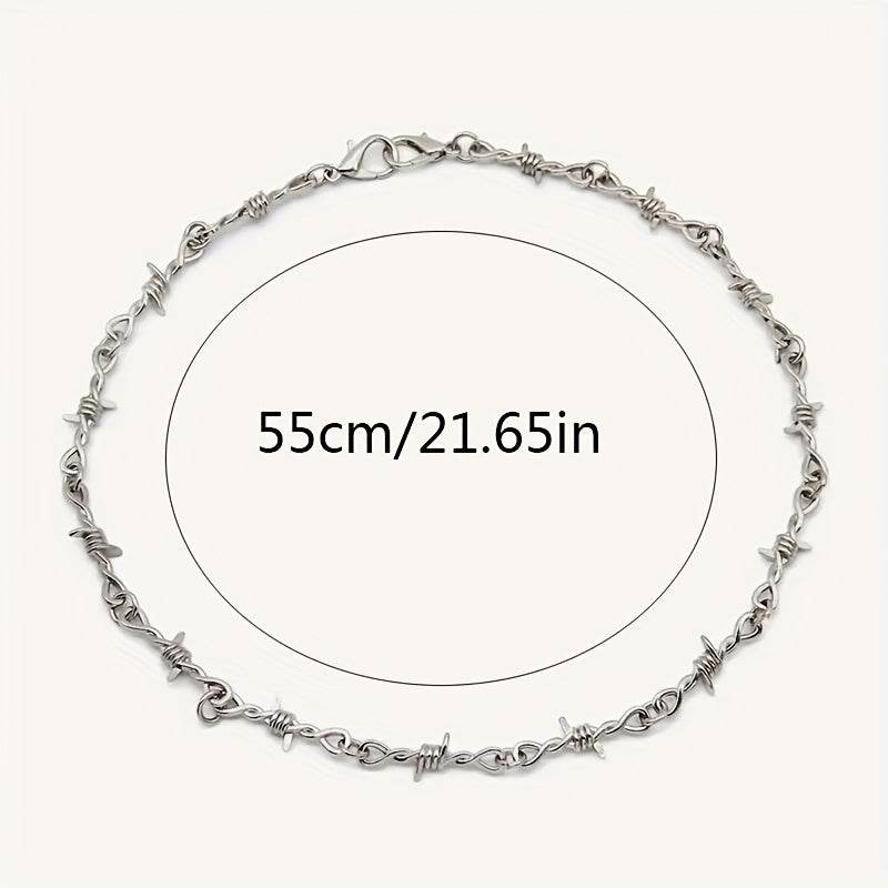 Gothic Punk Rock Twist Spiked Thorns Silver Barbed Wire Chain Necklace - Le Joyau Store - Alloy,Chain,Daily,Punk,Spiked - 