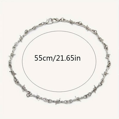 Gothic Punk Rock Twist Spiked Thorns Silver Barbed Wire Chain Necklace - Le Joyau Store - Alloy,Chain,Daily,Punk,Spiked - 
