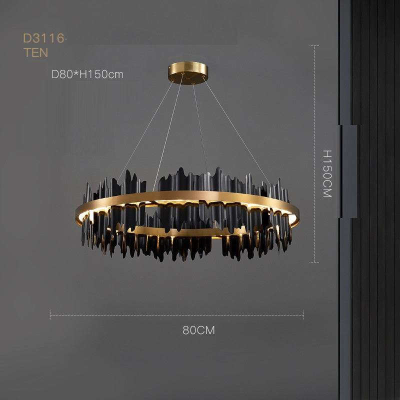Luxury Italian Minimalist Abstract Jagged Ceiling Chandelier - Le Joyau Store - adjustable,glass,iron,LED,minimalist - Black / Single layer 60x18CM
