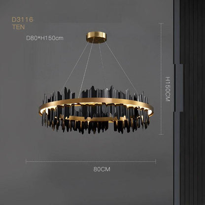 Luxury Italian Minimalist Abstract Jagged Ceiling Chandelier - Le Joyau Store - adjustable,glass,iron,LED,minimalist - Black / Single layer 60x18CM