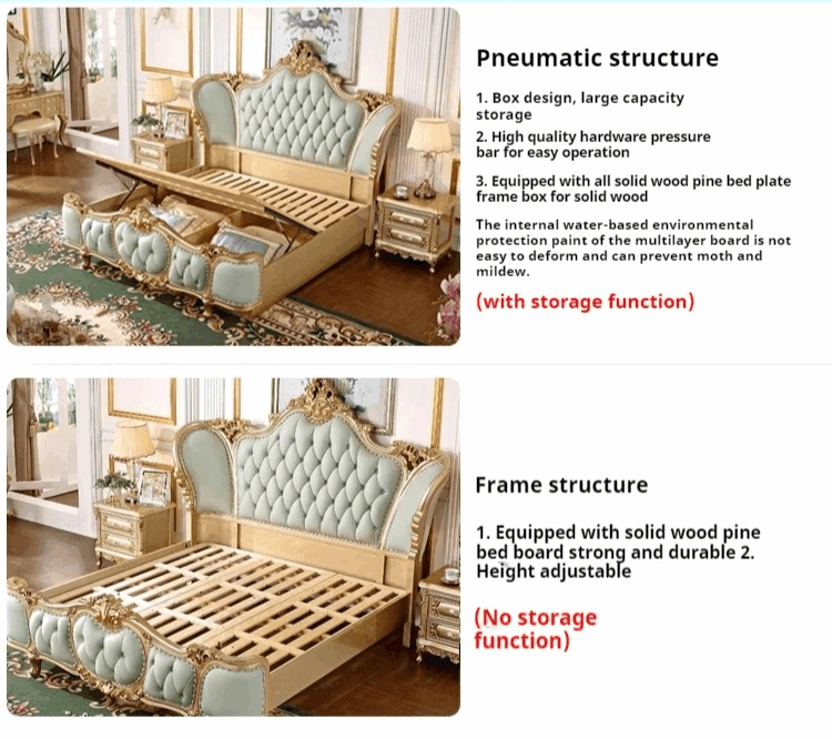 European Royal Mint Green Plush Leather King Size Luxury Bedframe with Gold Engraved Headboard - Le Joyau Store - Bedroom,Green,King Size,Leather,Modern - Bed Only