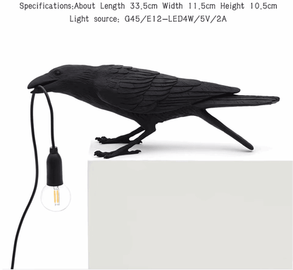 Decorative Gothic Black Raven Bird Table Wall Lamp - Le Joyau Store - black,creative,LED,resin,white - EU plug / Black sitting
