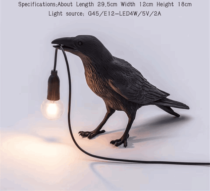 Decorative Gothic Black Raven Bird Table Wall Lamp - Le Joyau Store - black,creative,LED,resin,white - EU plug / Black sitting
