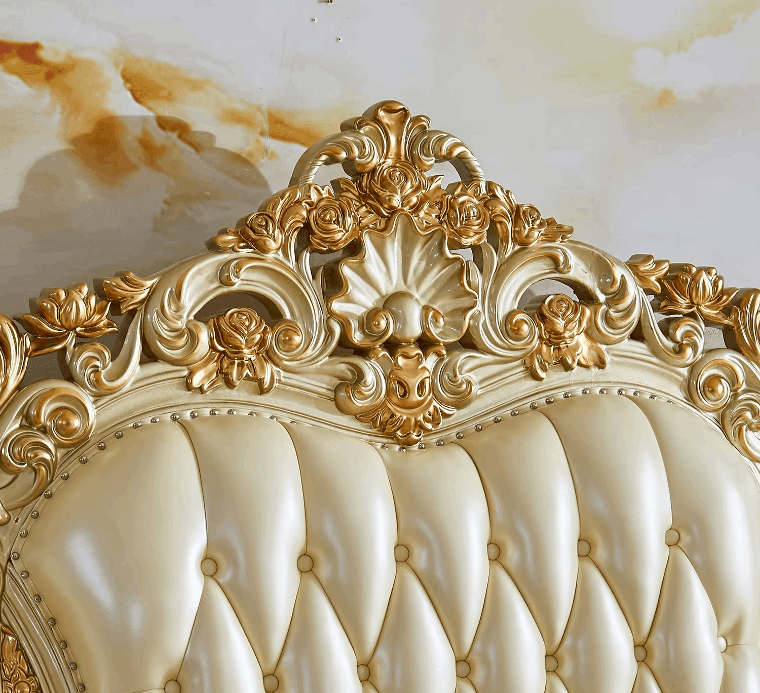 Vintage Baroque Gilded Gold Engraved King Bed Frame with Optional Matching Side Tables - Le Joyau Store - Luxury,princess,queen,royal - Frame structure / 1.8m bed 2 cabinet
