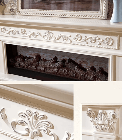 Vintage French Embossed Wooden TV Stand Rustic Fireplace Mantelpiece - Le Joyau Store - Luxury,Modern,White,Wooden - 1.2m Dark Decoration A