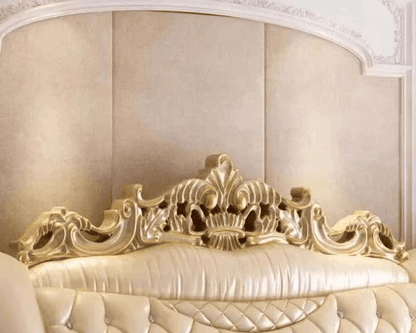 Royal Quilted Cream Pearl King Size Leather Bedframe with Gold Headboard & Optional Nightstand - Le Joyau Store - double,european,king size,modern,wooden - Pressure Structure / 1.8x2.0m Bed