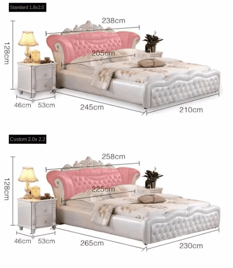 Royal Quilted Cream Pearl King Size Leather Bedframe with Gold Headboard & Optional Nightstand - Le Joyau Store - double,european,king size,modern,wooden - Pressure Structure / 1.8x2.0m Bed