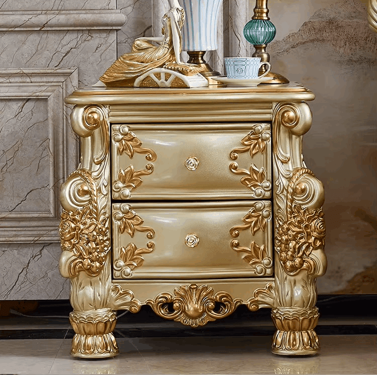 Vintage Baroque Gilded Gold Engraved King Bed Frame with Optional Matching Side Tables - Le Joyau Store - Luxury,princess,queen,royal - Frame structure / 1.8m bed 2 cabinet