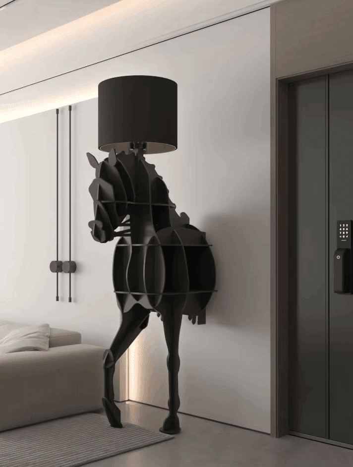 Luxury Modern Abstract Horse Open Bookshelf Cabinet & Lamp - Le Joyau Store - cabinet,living room,luxury,modern,open shelf - Red large size