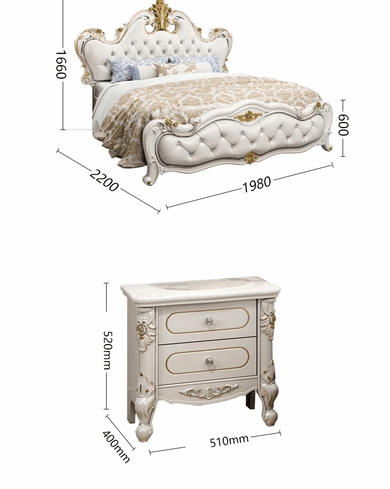 Luxury Vintage European King Size Castle Royal Bed - Le Joyau Store - European,King Size,Luxury - Box Frame Structure / 1.8m Bed with No Mattress