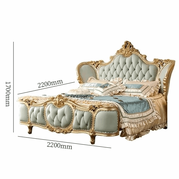 European Royal Mint Green Plush Leather King Size Luxury Bedframe with Gold Engraved Headboard - Le Joyau Store - Bedroom,Green,King Size,Leather,Modern - Bed Only