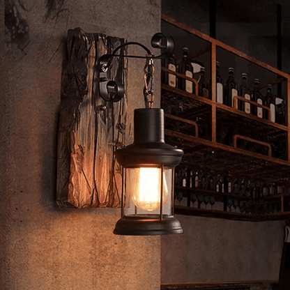 Vintage Rustic Wall Sconce Black Iron & Wood Industrial Farmhouse Light Fixture - Le Joyau Store - Antique,Iron,Rustic,Sconce,Wood - 