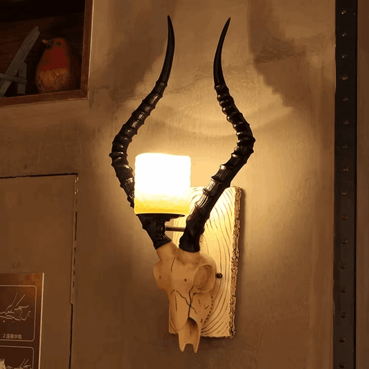 Industrial Gothic Replica Sheep Head Skull Wall Lamp with Wooden Headboard - Le Joyau Store - Creative,LED,Resin,Retro,Sheep Head - 110V