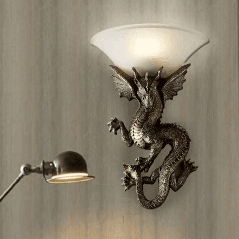 Mythic Dragon LED Wall Sconce Medieval Nordic Resin Torch Light for Gothic & Fantasy Decor - Le Joyau Store - decorative,dining,resin - Neutral light 4500K / Gold lamp body