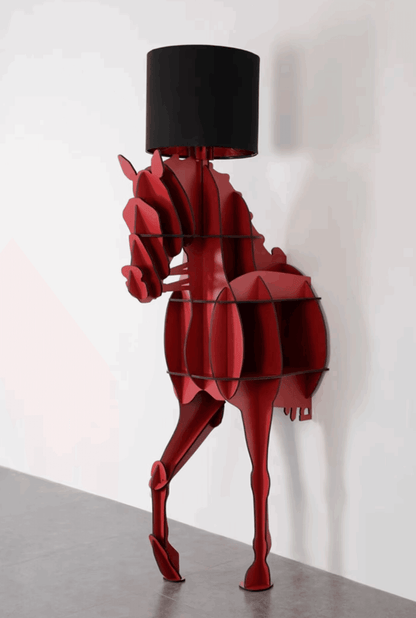 Luxury Modern Abstract Horse Open Bookshelf Cabinet & Lamp - Le Joyau Store - cabinet,living room,luxury,modern,open shelf - Red large size