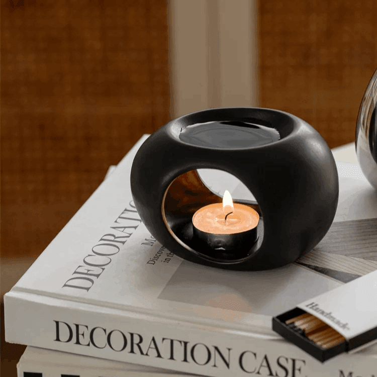 Modern Ceramic Oval Candle Heating Essential Oil Diffuser Holder - Le Joyau Store - aroma,black,ceramic,essential oil,spa - Black