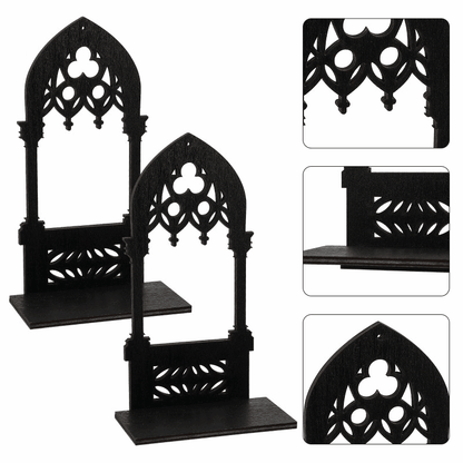 Vintage Gothic Black Medieval Cathedral Arch Wooden Candleholder (2 Pack) - Le Joyau Store - Candle,Decor,Gothic,Vintage,Wooden - 15x6x5.5cm