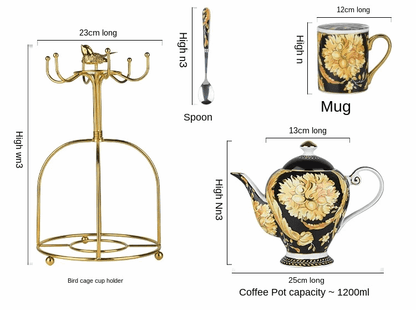 Luxury European Vintage Fine Bone China Black & Gold Floral Antique Teacup Set - Le Joyau Store - Bone China,Coffee Set,Elegant,High-Quality,Tea Cups - 4pcs set