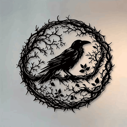Gothic Raven & Tree Branch Metal Wall Art Dark Forest Silhouette Decor - Le Joyau Store - Branch,Gothic,Metal,Raven,Sign - 