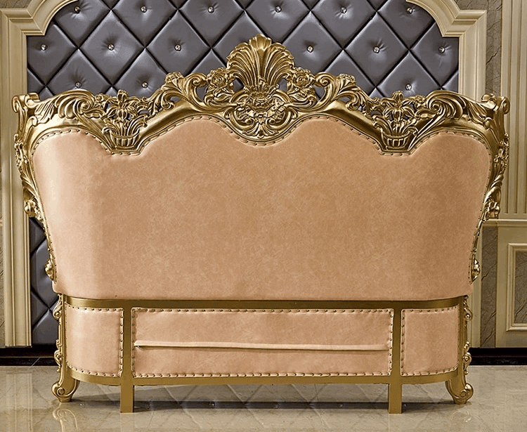 Royal European King Size Light Pink Leather Bed with Gold Engraved Gilded Filigree Headboard - Le Joyau Store - Headboard,Leather,Luxury,Queen,Trendy - 1.8x2m King Bed