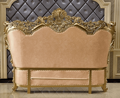 Royal European King Size Light Pink Leather Bed with Gold Engraved Gilded Filigree Headboard - Le Joyau Store - Headboard,Leather,Luxury,Queen,Trendy - 1.8x2m King Bed