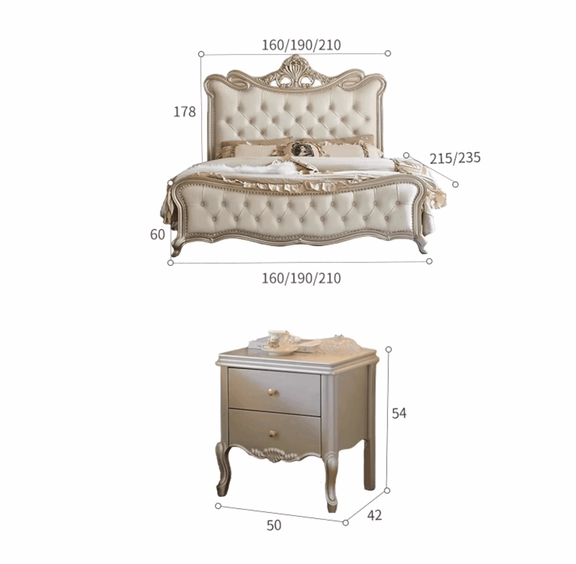 Luxury European Genuine Leather King Size Cream Royal Bed with Light Gold Engraved Headboard - Le Joyau Store - Double Bed,European,Luxury,Multifunction - 1.5x2.0M / Bed Only